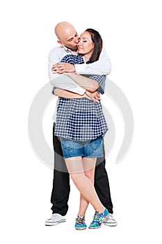 Loving couple embracing and kissing