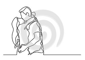 Loving couple embracing and kissing - continuous line drawing