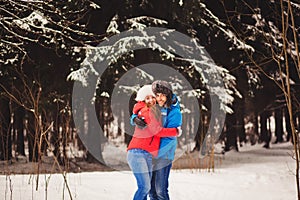 Loving couple embracing in winter