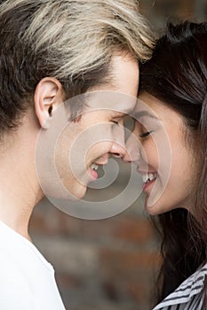 Loving couple enjoying tender romantic moment together