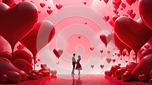 Loving couple and hearts illustration card. St. Valentine's Day. Love and happy relationship concept. AI Generated