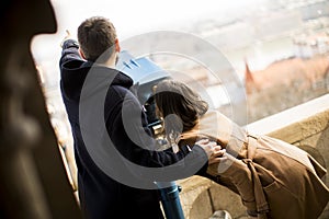 Loving couple in the historical area of Budapest, Hungary