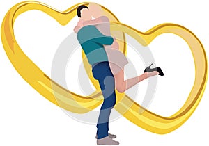 Loving couple hugging each other with heart shape ring