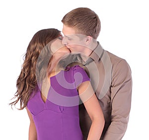 Loving couple kissing isolated