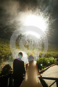 Loving couple looking at fireworks