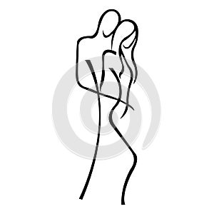A loving couple man and woman hugging. Minimalism style. Modern design art is suitable for decorating icons, wallpapers, postcards