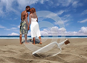 Loving Couple Playing Along the Beach