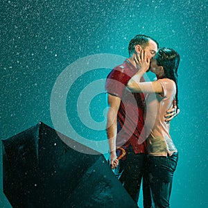 The loving couple in the rain