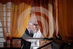 Loving couple in a restaurant of Lviv