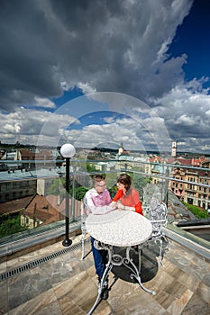 Loving couple in a restaurant of Lviv