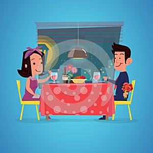 Loving couple in restaurant. Romantic dinner. character design