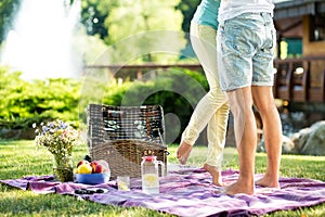 Loving couple romantic picnic