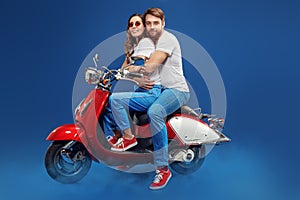 Loving couple on scooter