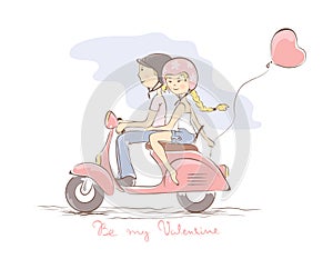 Loving couple on a scooter