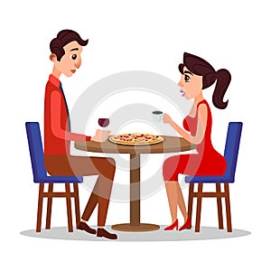 Couple Sitting in Pizza Restaurant Drinking Wine