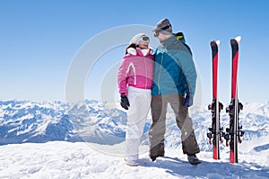 Loving couple with ski