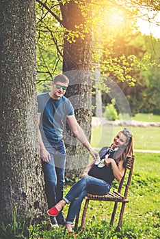 Loving couple in spring park