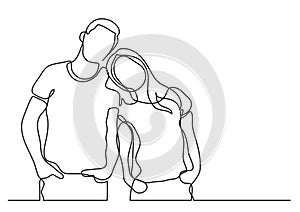 Loving couple standing - continuous line drawing