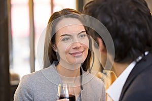 Loving couple takes a drink in restaurant