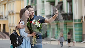 Loving couple talking self portrait with phone