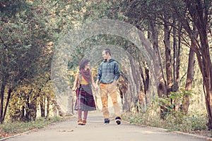 Loving couple walking in the park