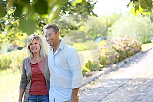 Loving couple walking in the park