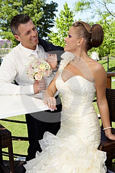 Loving couple on wedding-day