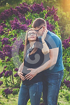 Loving couple, woman is pregnant