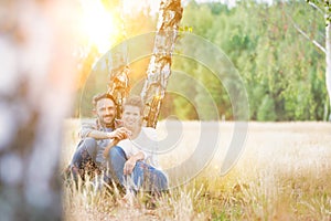 Loving family together in a park, field or woodlands