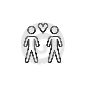 Loving gay couple line icon