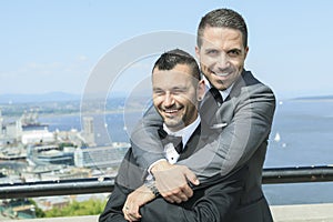 Loving gay male couple on their wedding day