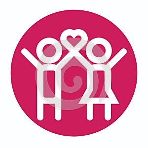 Loving happy couple icon thin line for web and mobile, minimalistic flat design. Vector white icon on rubine red background