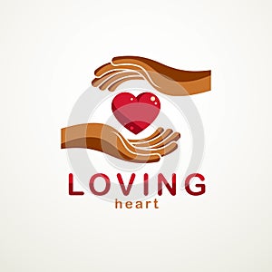 Loving Heart simple vector logo or icon created with red glossy