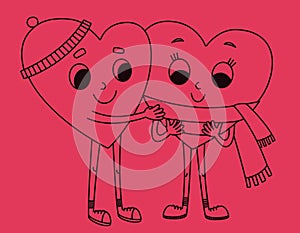 Loving hearts in winter clothes.