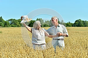 Loving mature couple in field at summer