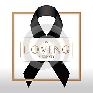 In loving memory text and black ribbon sign in square frame vector design