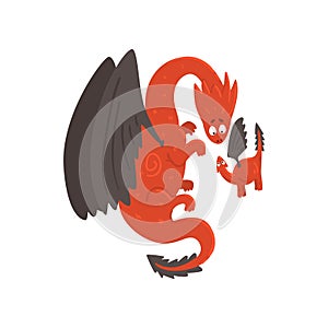 Loving mother dragon and her baby, cute winged dragons, family of mythical animals cartoon characters vector