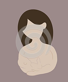 loving mother hugs her newborn baby in her arms and breastfeeds him, breast milk on a chestnut background. concept of motherly