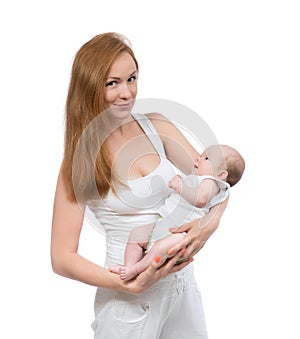 Loving mother woman hold her infant child baby