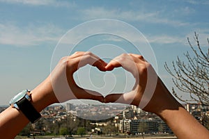 Loving my city - hands in form of heart