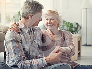 Loving old man and woman having happy senility