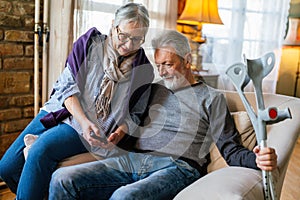 Loving older couple in a nursing home together