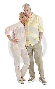 Loving Senior Couple Against White Background