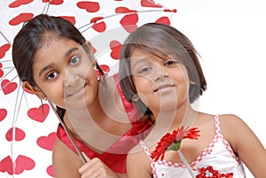 Loving two sisters in red and white theme