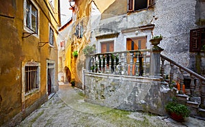 Lovran Istria Croatia. Vintage medieval buildings and houses