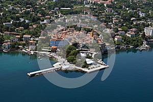 Lovran panoramic coastline air photo in Croatia