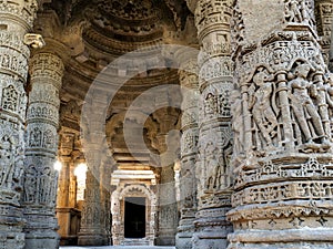 Low angal veiw of the assembly hall frome stapes to Kunda, the reservoir Sun Temple, Modhera Mehsana District Gujarat