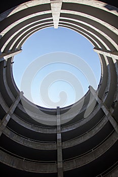 Low angle of circular parking garage