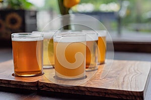 Low angle close up of samples of beer - beer flight