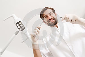 Low angle of dentist during his work